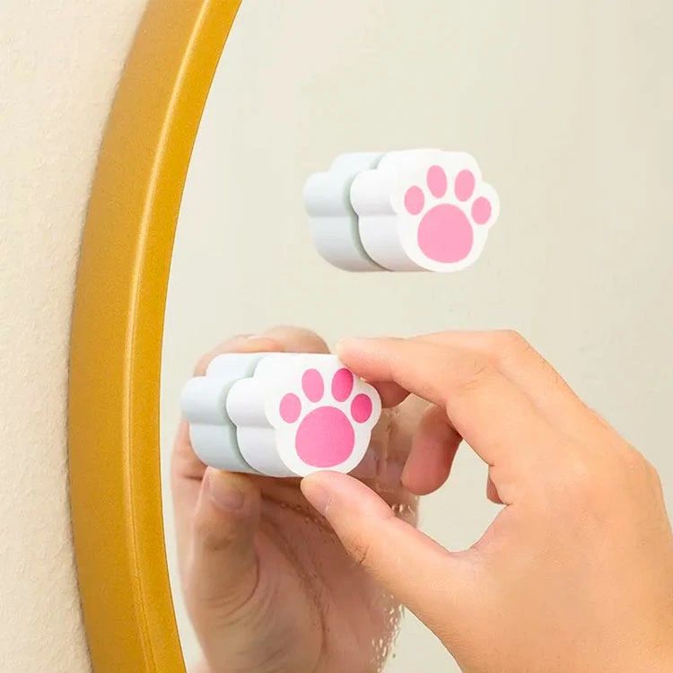 スリム 掃除グッズ 吸盤付き ミニ 結露 水あか お風呂 かわいい猫爪鏡クリーナー スポンジ 5個セット ..