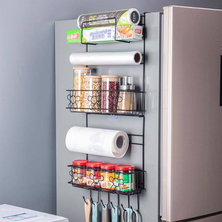 簡単貼り付け ツールスタンド 多機能 吊り下げ 壁掛けラック サイドラック 冷蔵庫 鉄 キッチン整理 大容量 収納ラック収納棚 粘着式 スペース節約 ペーパーホルダー(3.0)