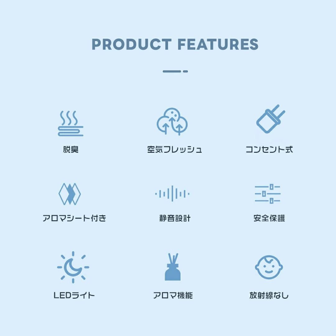 CW storeのナイトライト コンセント LEDライト ミニ 小型 空気清浄機 2IN1 省エネ アロマシート付き 消臭 脱臭 静音 コンパクト 静音設計 常夜灯 ミニ空気清浄機 部屋 トイレ キッチン 寝室 送料無料｜アングル2
