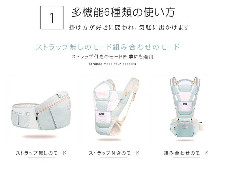CW storeの抱っこ紐 多機能6WAY 新生児抱っこひも 抱っこ紐 だっこひも　前も横抱き 軽量ベビースリング 成長に合わせて使える抱っこ紐 ヒップシート 抱っこ紐 おしゃれ フロントカバー ベビーキャリア 水洗い 散歩 旅行 腰痛対策 育児用品｜アングル3