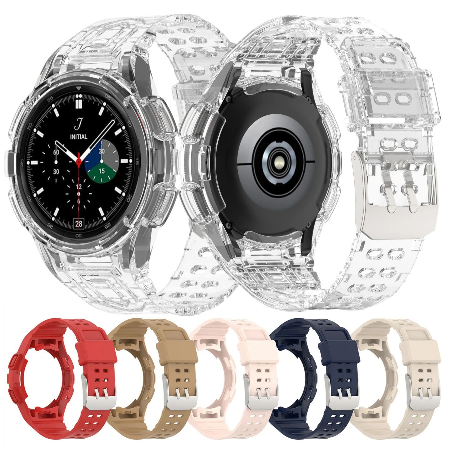 人気 ケース Samsung Galaxy Watch 4/4 classic/5 40MM/44MM/46MM適用 よろい一体型 TPUバンド バンド アクセサリー 耐衝撃 男女兼用