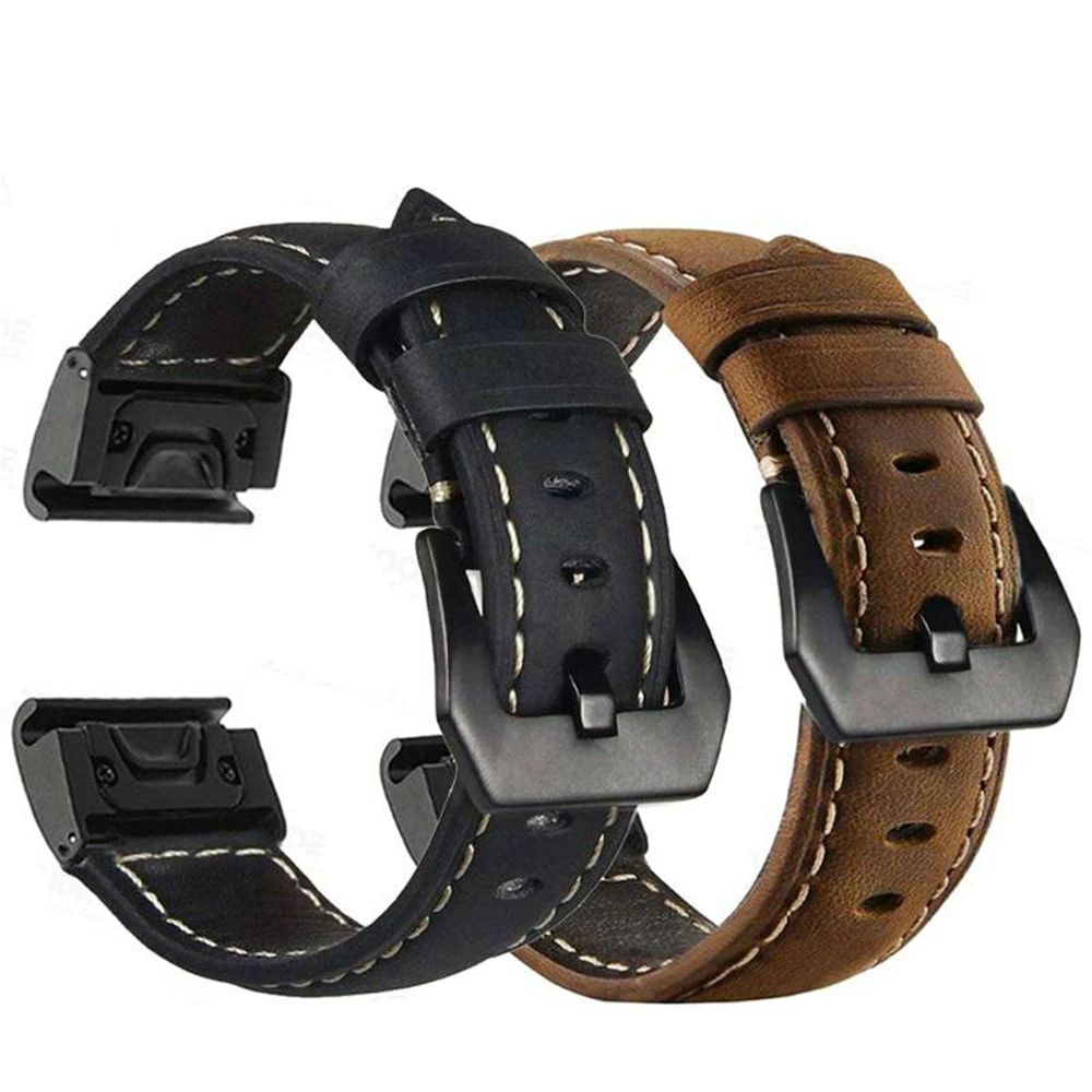 人気 GARMIN専用 シリカゲル腕時計バンド 研磨質感牛革 QuickFit 20mm/22mm/26mm適用 アウトドアスタイル本革時計バンド 防水 防汗 腕時計 交換ベルト