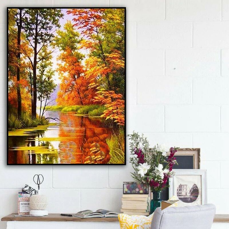 ダイヤモンドアート 5d フル ダイヤモンドアート 秋 葉 風景 川 森 紅葉 カエデ 美しい風景 ダイアモンドペインティング ビーズ刺繍キット インテリア 絵画 ハンドメイド クロスステッチ 工作 手芸 送料無料