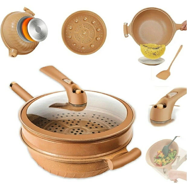 陶土くっつかないフライパン 32CM 多機能粘土くっつかないフライパン 天然陶土の微圧速煮込み フライパン 焦げ付かない 軽量 手入れが簡単 熱ムラなし こびりつかない 軽煙少油 洗いやすい オール熱源対応 炒める 耐高温 小型バルブ付き 送料無料