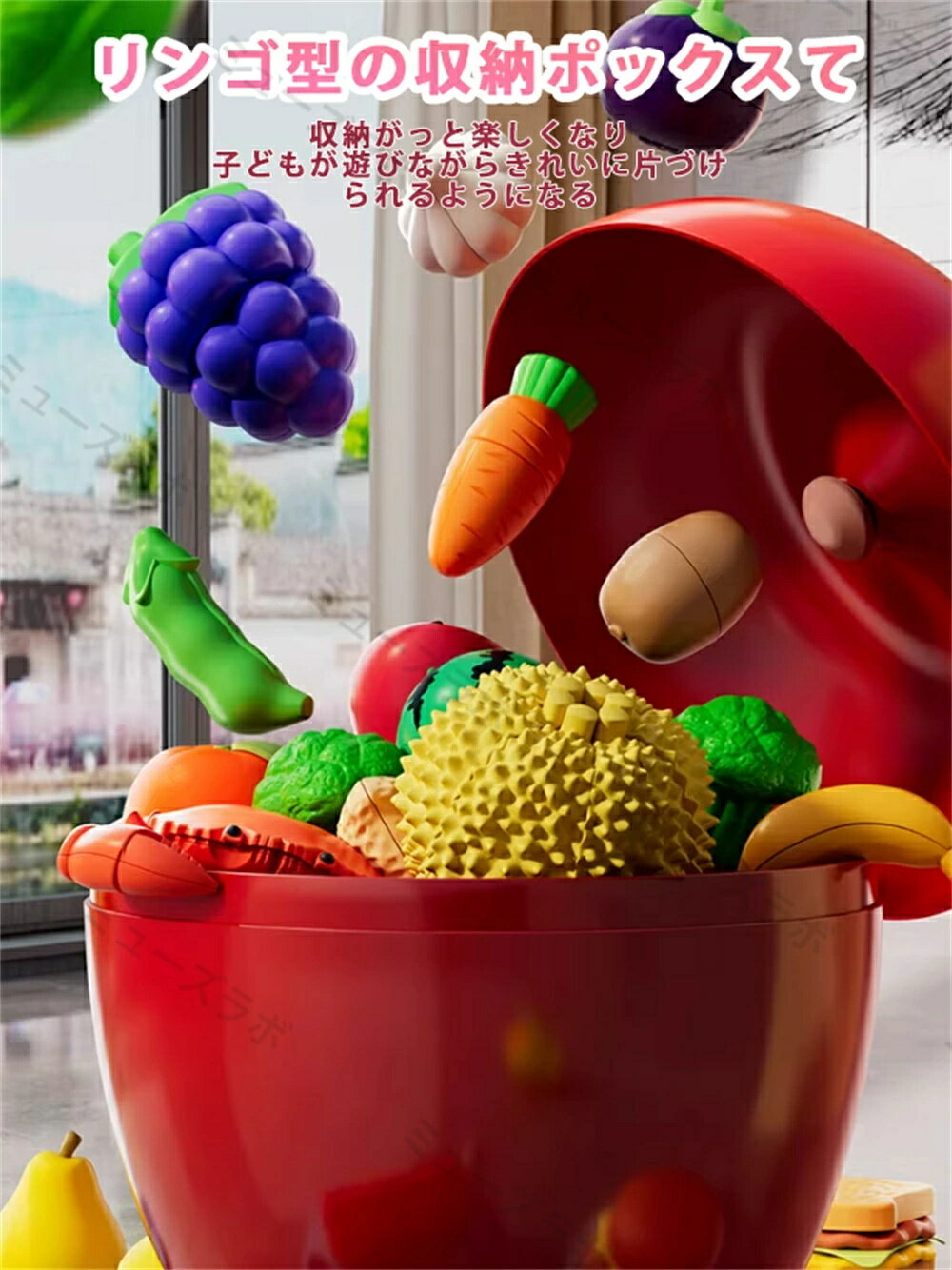 おままごとセット DIY スタンプ自作可能 海鮮 野菜 果物 知育玩具 食材 野菜 果物 魚 男の子 女の子 お誕生日プレゼント ごっこ遊び 42点セット おままごと 食材 収納ボックス付き リンゴデザイン 1歳 2歳 3歳 4歳 5歳 誕生日 プレゼント クリスマス 2