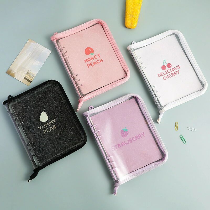【20%OFFクーポン配布中！】手帳 リング付き ins a5a6バインダー ファスナー付き pvc シール帳 推し活グッズ オタ活グッズ はがせる コンパクト手帳 トレカ収納 推し リフィル10枚付き シール収納 かわいい おしゃれ 入学祝い プレゼント 3穴リング 持ち運び便利 防水