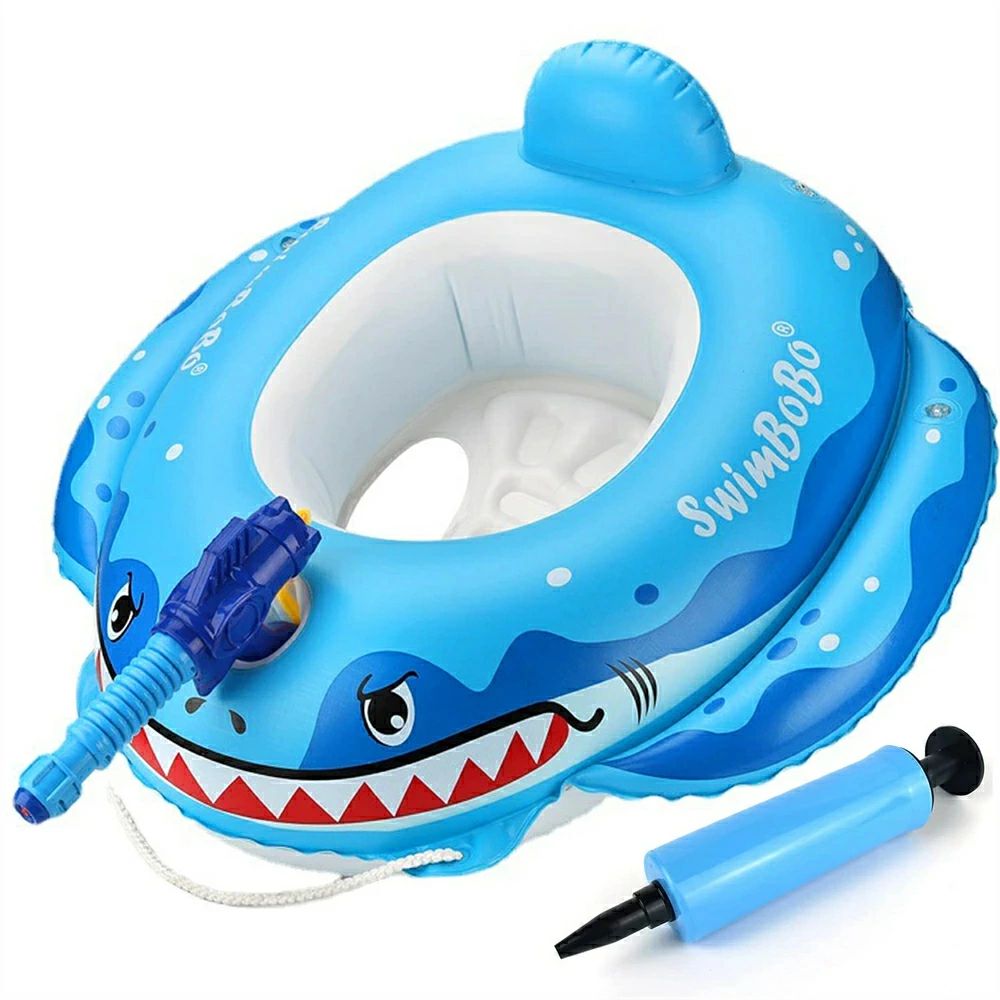 【新しい店SS限定】【送料無料】 浮き輪 子ども浮き輪 うきわ 浮輪 足入れタイプ サメ 車の形 水泳リング 水鉄砲付き 噴水おもちゃ フットポンプ付属 ブルー色 夏の日 水遊び 水泳 海 プール アウトドア 浮き具 フロート 70*65*50CM 6歳以上