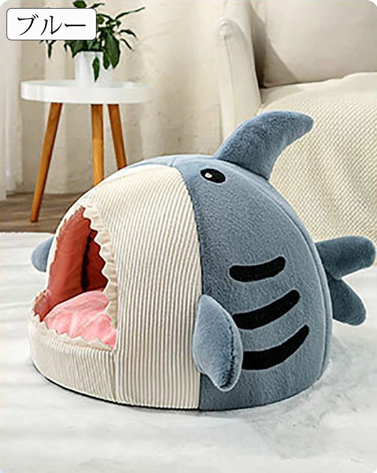 ハウス あったか ペット用品 半密閉式暖かいもこもこ 保温防寒 犬猫兼用 サメ 寒さ...