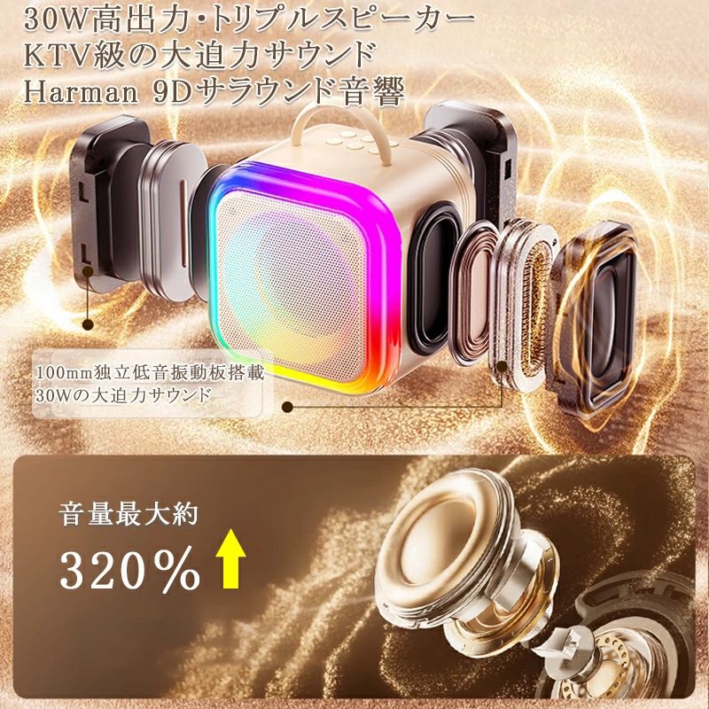 カラオケセット Bluetooth ミニ カラオケ スピーカー マイク 2本付き 家庭用 マイクスピーカー ワイヤレス マイク karaoke 無線マイク LEDスピーカー 自宅 歌 練習 一人カラオケ デュエット 家庭カラオケ