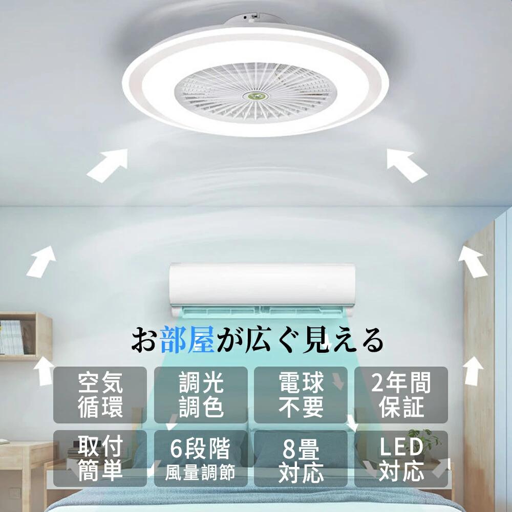 CW storeのシーリングファン 薄型 dcモーター ライト付き 照明 シーリングライト サーキュレーター おしゃれ 空気循環 軽量 10畳 12畳 扇風機付き リビング 和室 寝室 部屋 天井 直付灯 LED 省エネ｜アングル2
