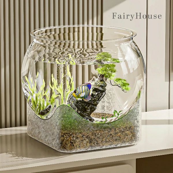 - 割れないプラスチック製アクアリウム、模造ガラストップ付き、耐久性のあるミニエコシステム、コンパ..