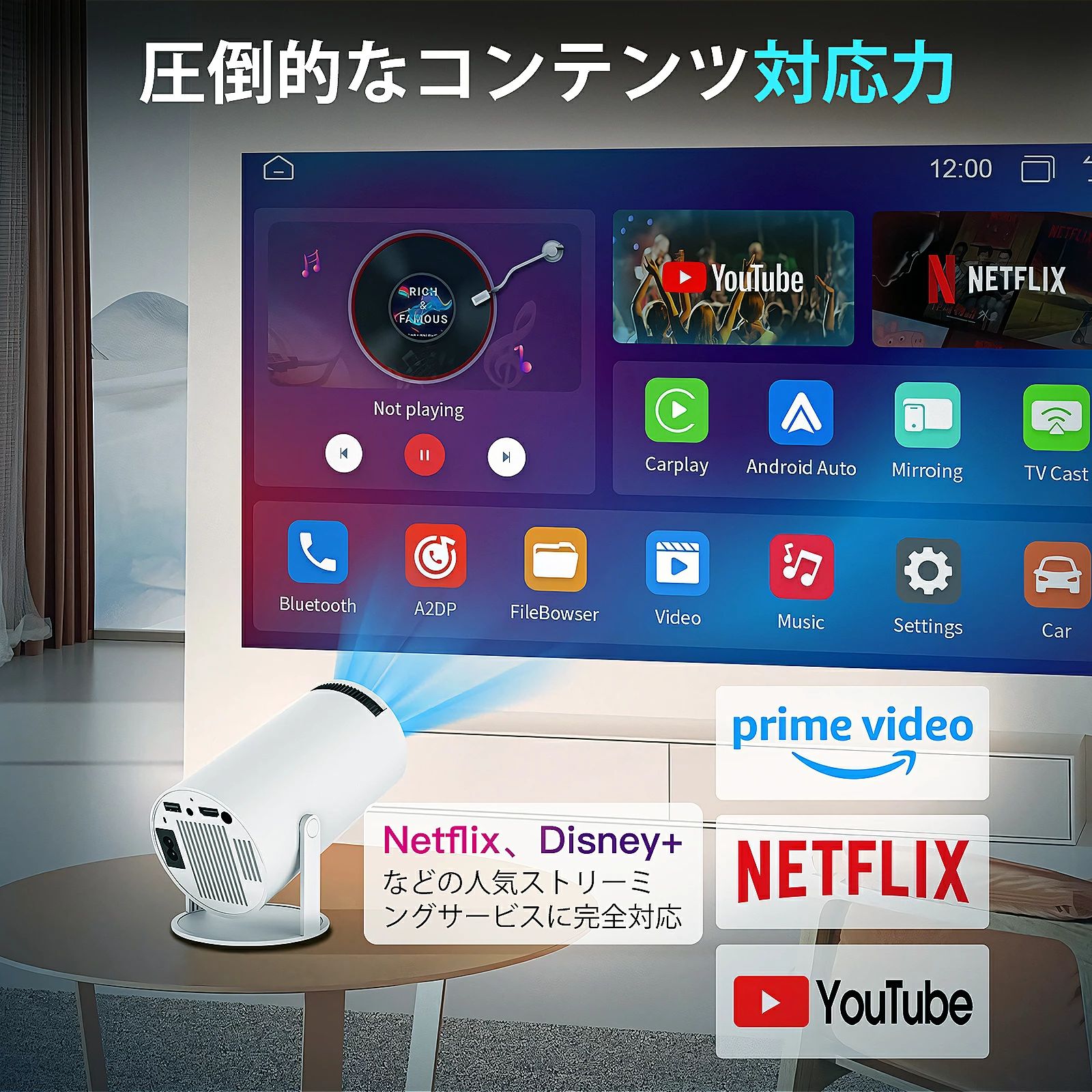 2025最新Android TV搭載/プロジェクター 家庭用 小型 天井 Bluetooth5.4 スピーカ...