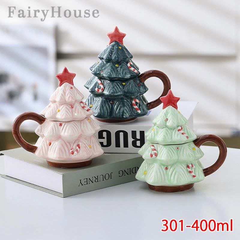 プレゼント ダークグリーン クリスマスツリー型 グリーン ティーカップ 食器 おしゃれ コップ 350ml シンプル 洋食器 マグカップ ピンク カフェ風 クリスマスツリー柄 カフェ 食洗機対応 コーヒーカップ 磁器 コーヒーマグカップ おうち 電子レンジ対応