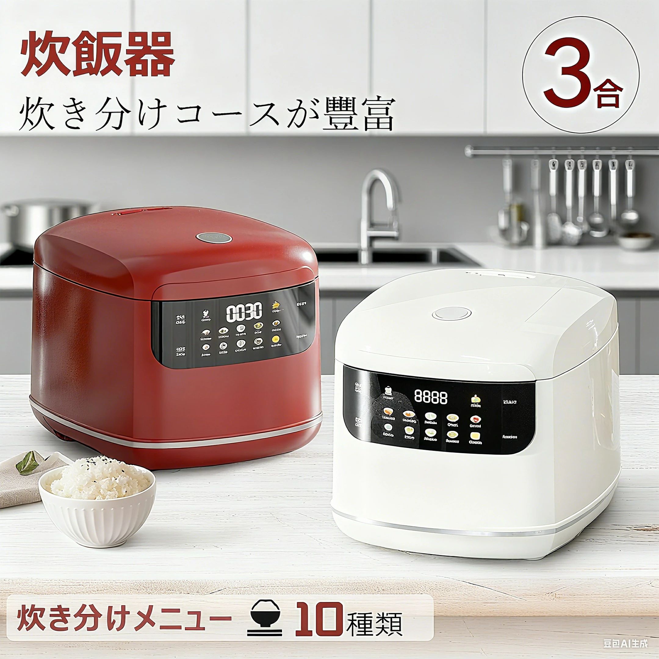 Rice Cookers - 炊飯器 3合炊き マイコン おいしい シンプル 低温調理 ミニ おしゃれ 炊飯ジャー 一人暮らし ひとり暮らし用 早炊き エコ炊飯 節電 マイコン炊飯器 新生活 ホワイト レッド 炊きたて 小釜 レトルト温め 早炊き 予約 タイマー 小容量