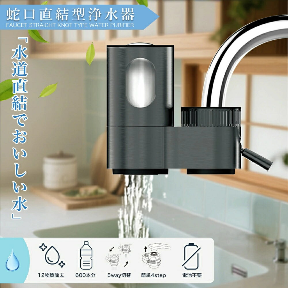蛇口直結型 浄水器 PFAS 12物質 除去 家庭用 キッチン 小型 水道水 塩素除去 ペット 犬 猫 安心 安全 飲み水 おいしい水 美味しい水 カートリッジ 4個付 飲料水 本体 節約 節水 ろ過 浄水 健康 コンパクト 蛇口 おすすめ 水 2L