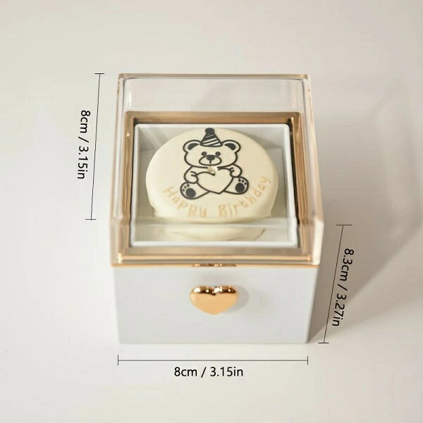 CW storeの- リバーシブルロマンチックデザインでプロポーズ、記念日結婚式に最適 ベアーテーマのポップアップリングボックス＆キャンドル付き バレンタインデー＆母の日のギフト 耐久性プラスチック製コンテンポラリータブルトップキープセイクボックス（リングなし） - -｜アングル3