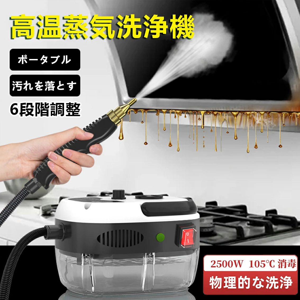 高温蒸気洗浄機 蒸気洗浄機 高温 高圧 2500W 110V 6段階調整 105℃ 消毒 除菌 ダニ...