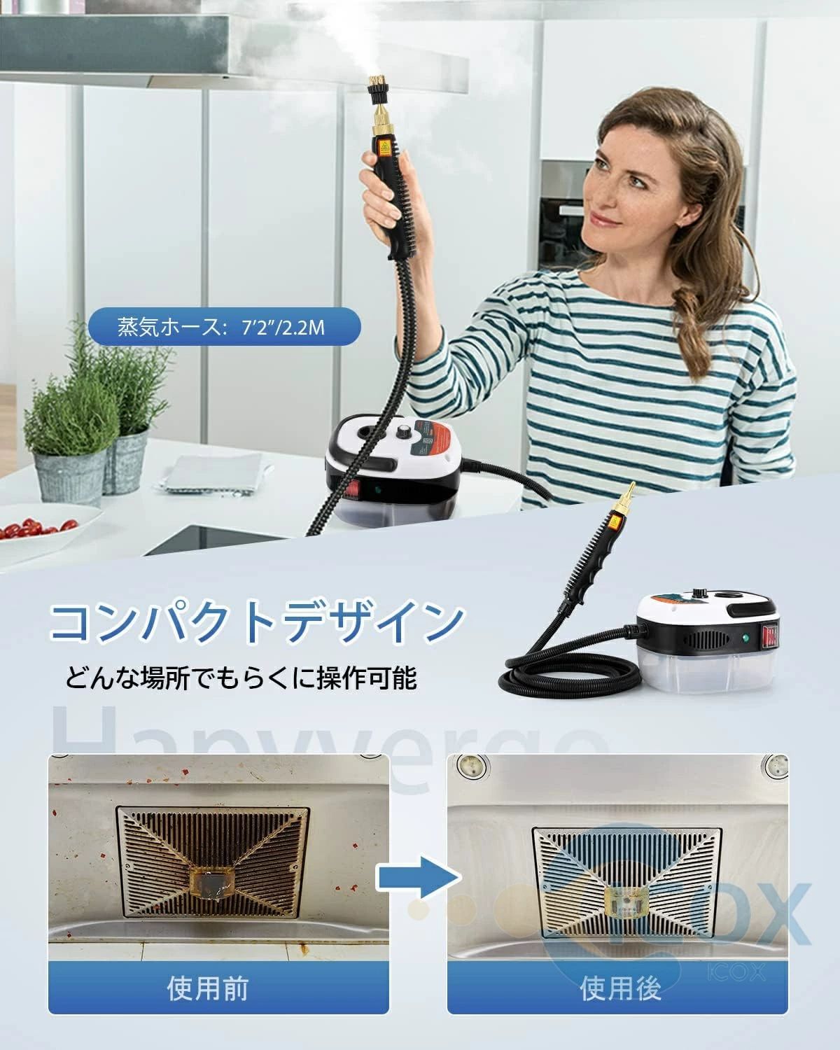 高温蒸気洗浄機 蒸気洗浄機 高温 高圧 2500W 110V 6段階調整 105℃ 消毒 除菌 ダニ...