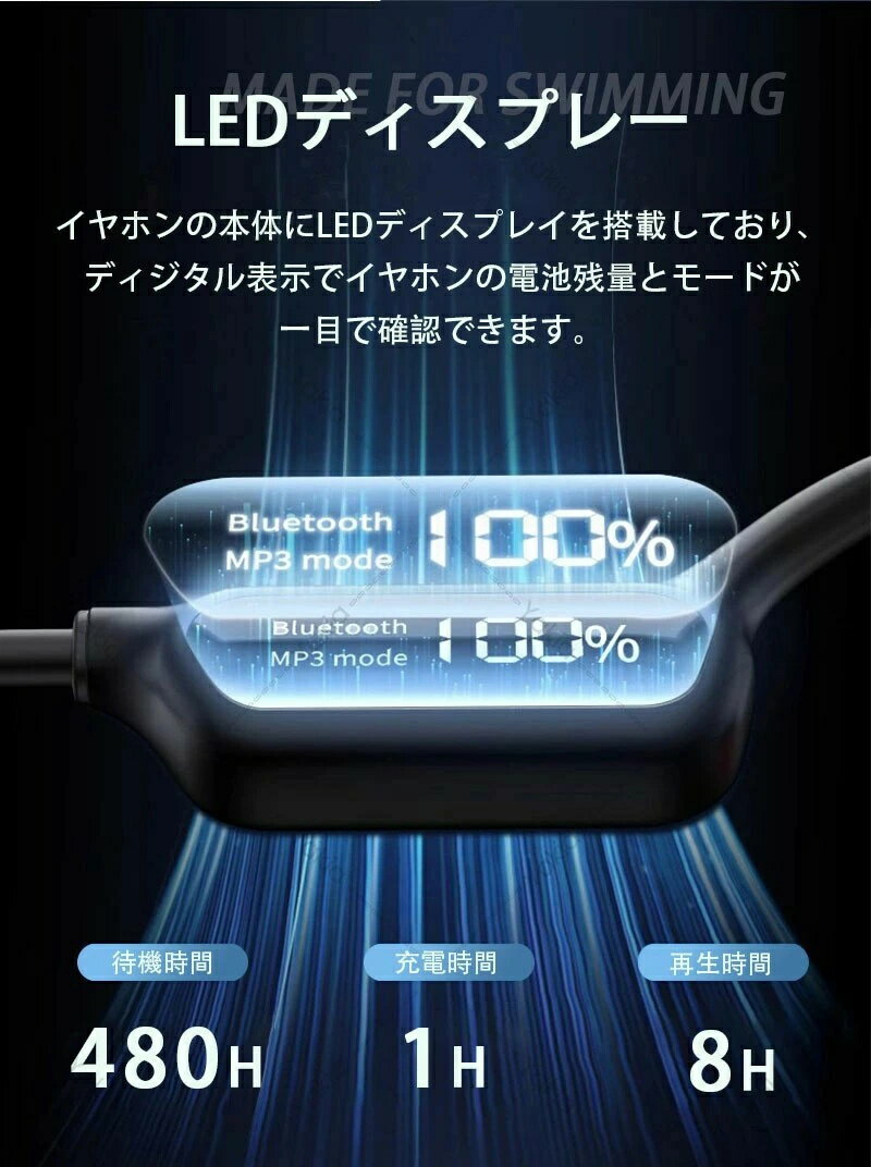 【水泳専用 & IPX8防水】骨伝導イヤホン 水泳 Bluetooth5.3 骨伝導ヘッドホン MP3 耳掛け ブルートゥース 耳を塞がない IPX8防水 スポーツ向け マイク付き 自動ペアリング 32Gメモリ 8時間連続使用 ヘッドホン 軽量