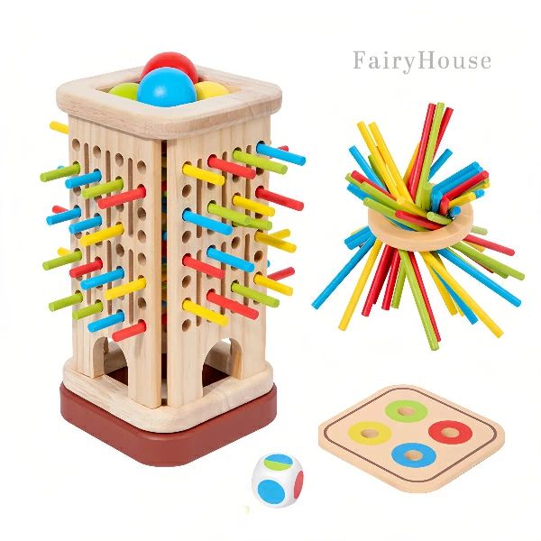 子供 つみ棒 幼稚園 バランス 対戦 集中力 木製 知育玩具 親子 脳トレ 室内遊び 礼品 幼児 3-in-1 くじ引き棒ゲーム カラー認知