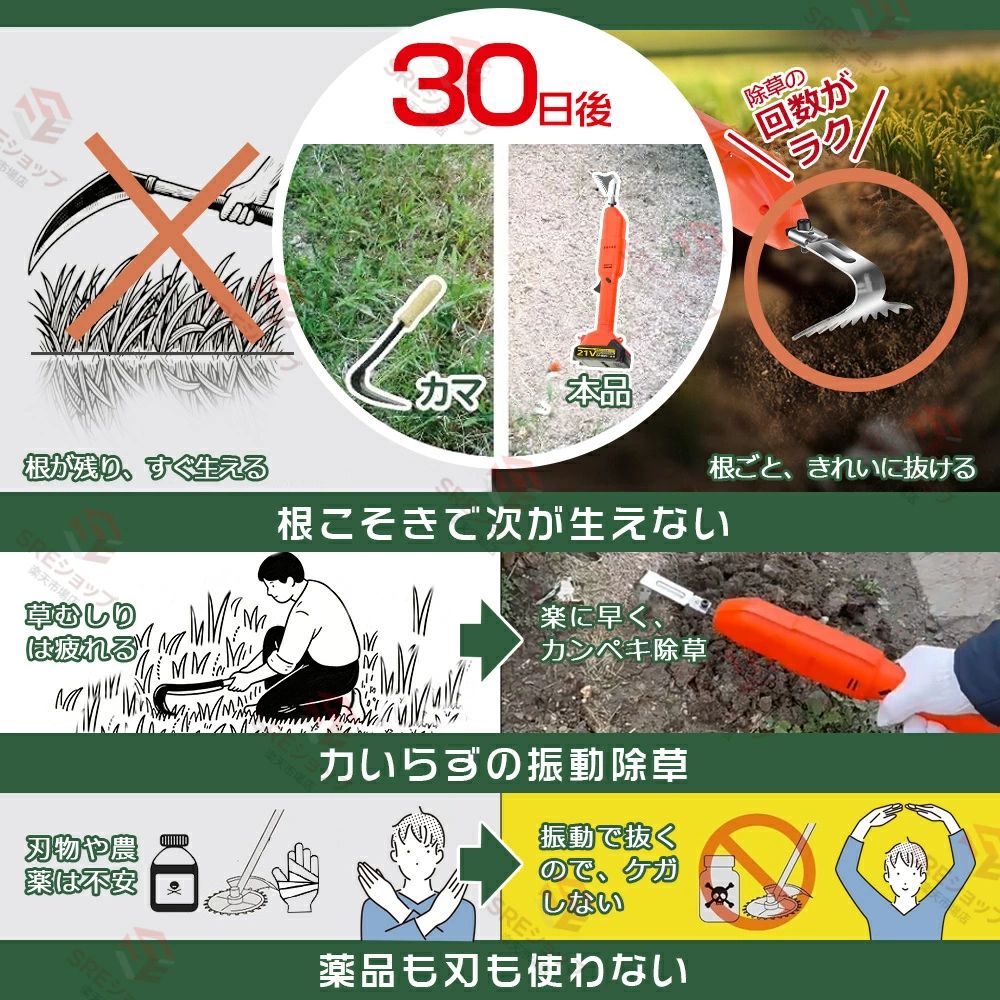 草刈り機 充電式 電動草取り機 電動 根こそぎ除草 バイブレーターコードレ ス 電動...