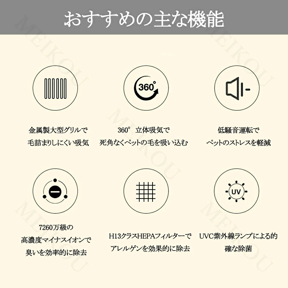 ペット専用 空気清浄機 10畳対応 360°立体吸引で抜け毛・フケをキャッチ 静音設計...