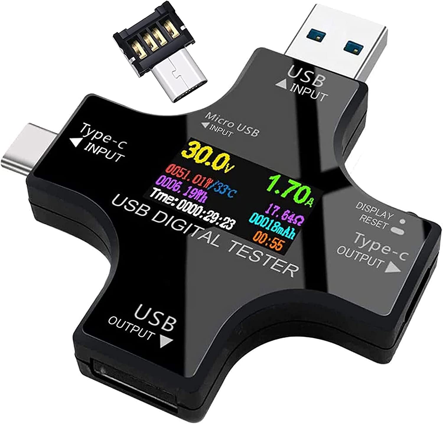 Monitor Switch Device - Type-CとUSB Android/ 温度 電流計 テスター 電圧計 QC2.0/ Charge 抵抗 Type-C QC3.0/ 3.60~36.0V マルチメーターテスター PD対