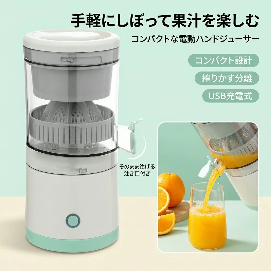 Mixer - オレンジ 母の日 おすすめ 小型 ギフト ポイント消化 新生活 誕生日 搾りかす分離 レモン果汁しぼり 父の日 ジューサー 果汁しぼ