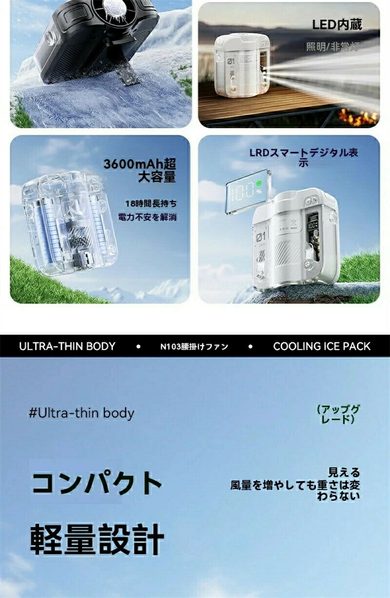 上部送風 USB-A+Type-C急速充電 ポータブルファン暑さ対策 屋外作業小型 ウエストバンド付きファン SALE】2026 年新作 ストラッ