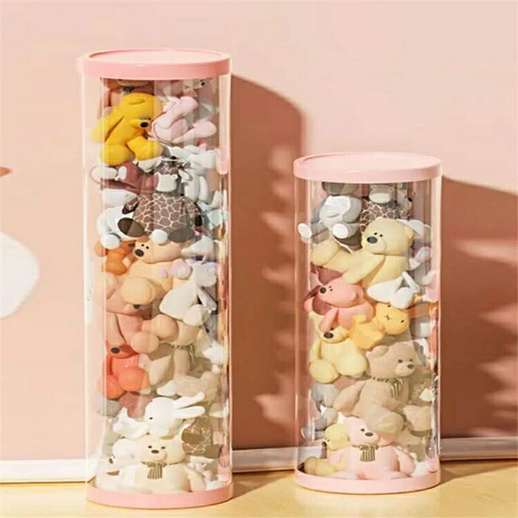 ぬいぐるみ収納桶 円柱形 蓋付き ぬいぐるみ 展示ボックス 大容量 クリア 収納箱 ディスプレイケース ..