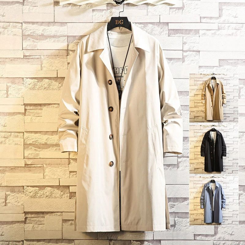 乐天商城 - アウター 紳士服 無地 春服 通勤 40代 カッコイイ ビッグシルエット ロングジャケット シンプル スプリングコート 仕事 ロング丈 50代 薄手 30代 ビジネス 秋服 春 大人 ステンカラーコート ロングコート コート メンズ