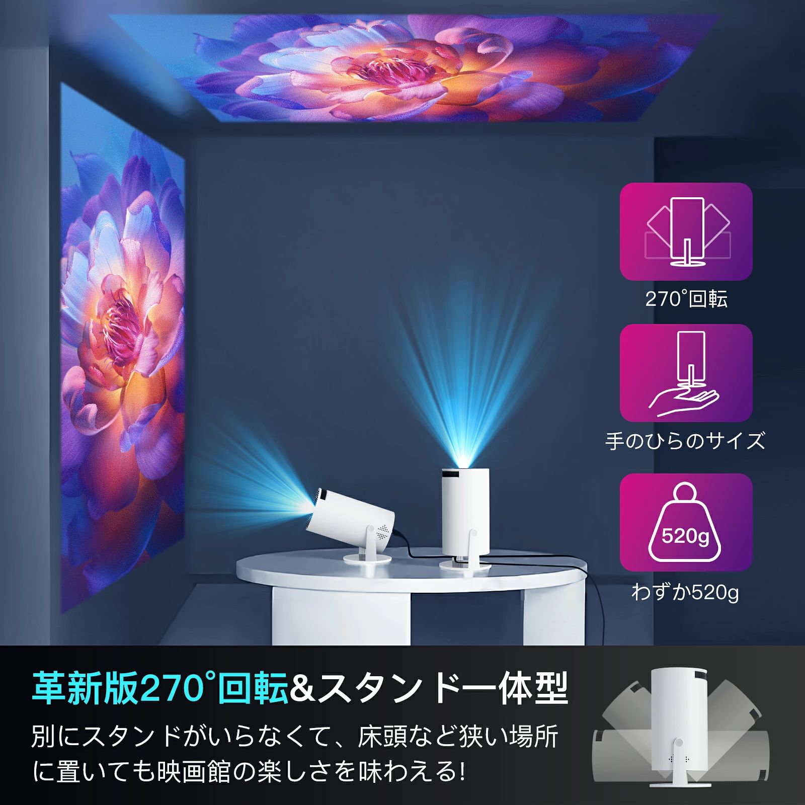 CW storeの18000LM おすすめ 天井 TV?4K対応 スマホ接続可能 スピーカー OS/Android/パソコン/DVD/PS機/SWITCH接続可 短距離投影 家庭用 プ｜アングル3