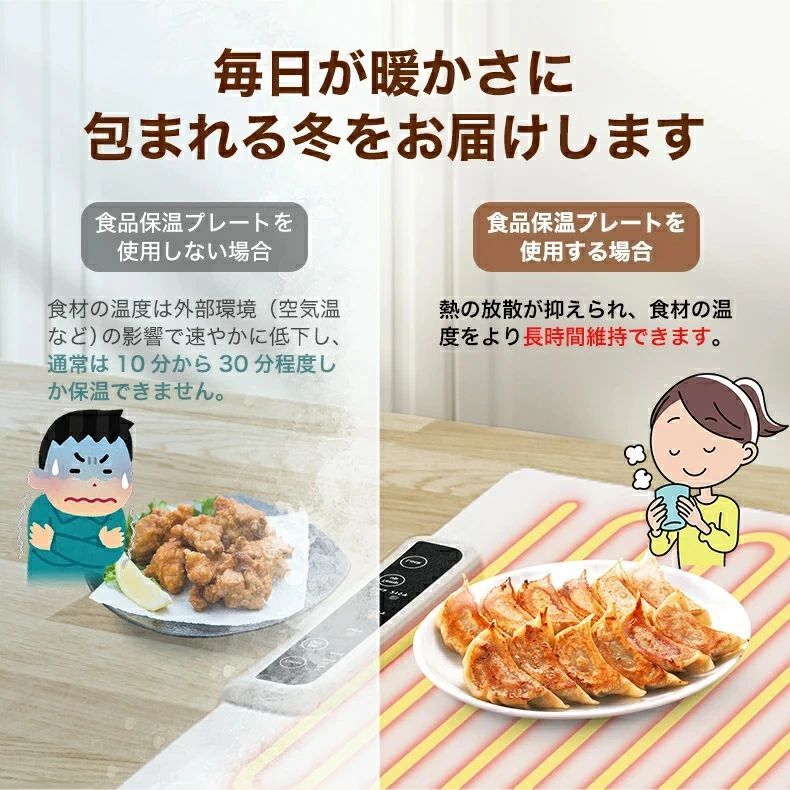 CW storeの即納 ホットプレート 電気保温トレイ 食品保温プレート 折りたたみ式 3段階の温度設定 60℃/80℃/100℃ 多機能食品断熱ボード フードウォーマー ホットプレート 収納袋付き お手入れも簡単 ケータリング ホームディナー用食品保温ボード｜アングル2