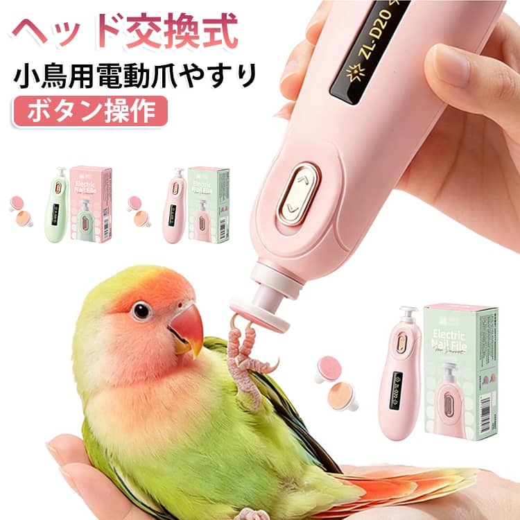ヘッド交換式 鳥用 小鳥用電動爪やすり 電動研磨式 ハンディタイプ 爪磨き コンパクト 小鳥用電動爪やすり ボタン操作 電池式 インコ ネイルケア 小鳥 ペット用 文鳥 ピンク グリーン 電池付き