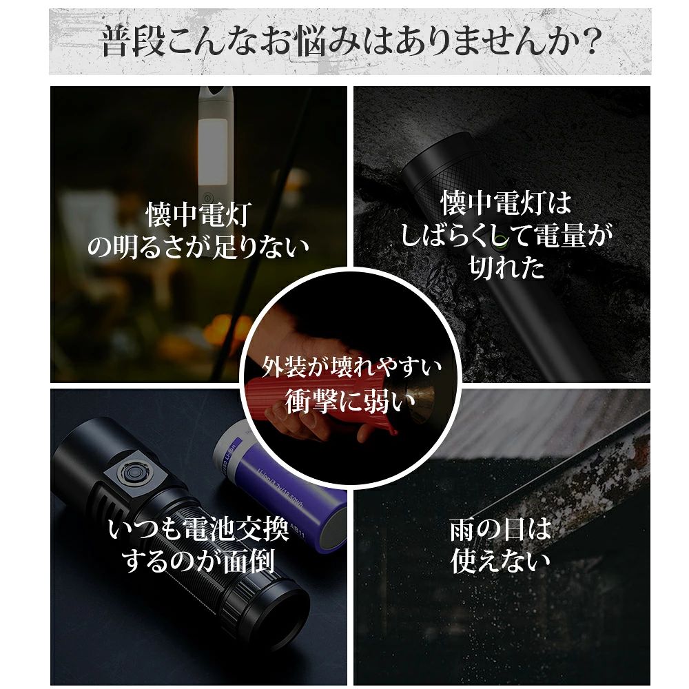 【闇を切り裂く、最長800mの圧倒的照射力】懐中電灯 led 強力 最強 電池式 ハンドライト 強力 5モード ズーム式 明るい ダイビングライト フラッシュライト 高輝度 超強力 ledライト 携帯用 IPX7防水 ルーメン 防災 停電 作業灯 ハンディライト 小型 USB 充電式 cwstore-10044284 CW store サンプル画像2