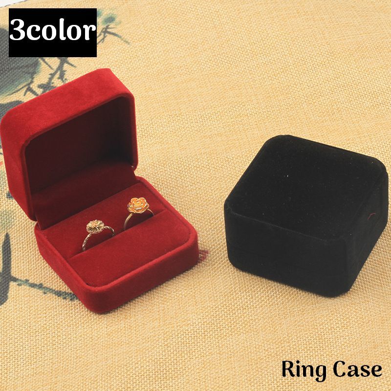 送料無料 2本収納 指輪ケース ベロア調 正方形 アクセサリーケース リングケース ジュエリーボックス ..