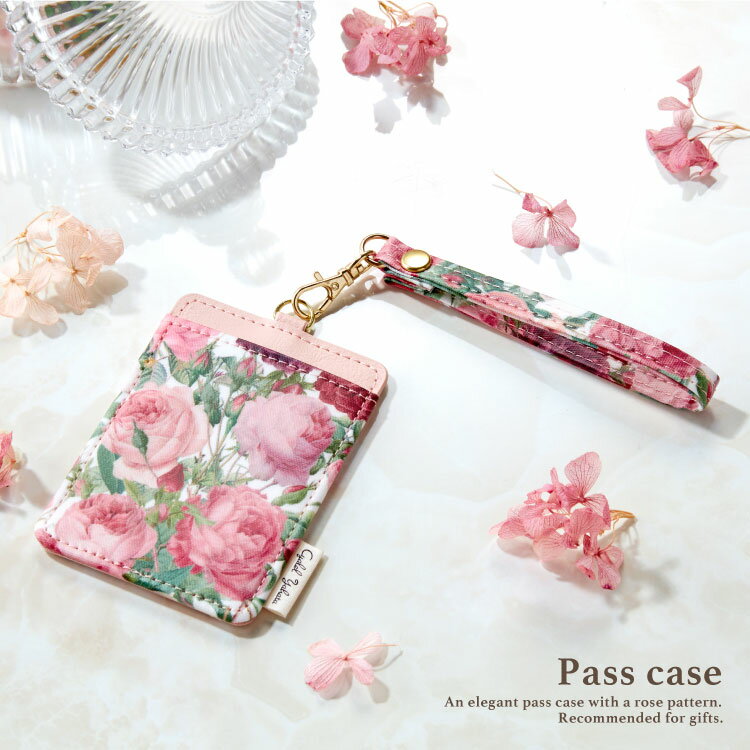パスケース ルドゥーテ 定期入れ 両面収納 バラ柄 薔薇柄 ローズ カードケース 通勤 通学 ストラップ付き レディース かわいい 花柄 おしゃれ ギフト プレゼントのサムネイル