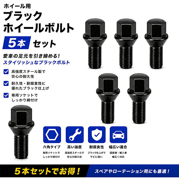 外車用 ラグボルト BMW ベンツ アウディに M14×P1.5 首下33mm 60度 5本 ブラックボ...