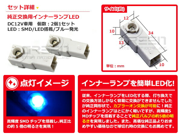 メール便送料無料 フットランプ グローブボックスランプをLEDに！ LEDインナーランプ ヴェルファイア GGH20系 ブルー/青 2個セット 純正交換用 イルミ 内装 LED コンソール 3