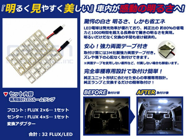 メール便送料無料 車内用 ルームランプLED ステラ RN1 H18〜H23 32発/2P スバル【FLUX 室内灯 電球 ホワイト 白 ルームランプセット ルーム球 カーアクセサリー 取付簡単 トランク ラゲッジ にも】