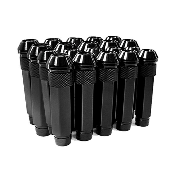 送料無料 ロングホイールナット 90mm M12 P1.5 20本 ブラック USDM/JDM/ヘラフラ/スタンス/NRG/XXR/326/深リム ホイール 貫通 シャコタン