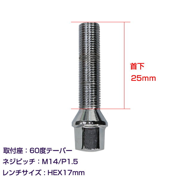 送料無料 ホイールボルト ランボルギーニ ガヤルド M14 首下25mm 20 タイヤ 交換用 外車 輸入車 ボルト