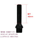 メール便送料無料 ホイールボルト M14×P1.25 首下40mm 60度 10個セット ブラック 黒 ホイールスペーサーボルト ラグボルト 腰下 輸入車用 タイヤ ネジ BMW ベンツ アウディ フォルクスワーゲン VW 欧州車 10本セット