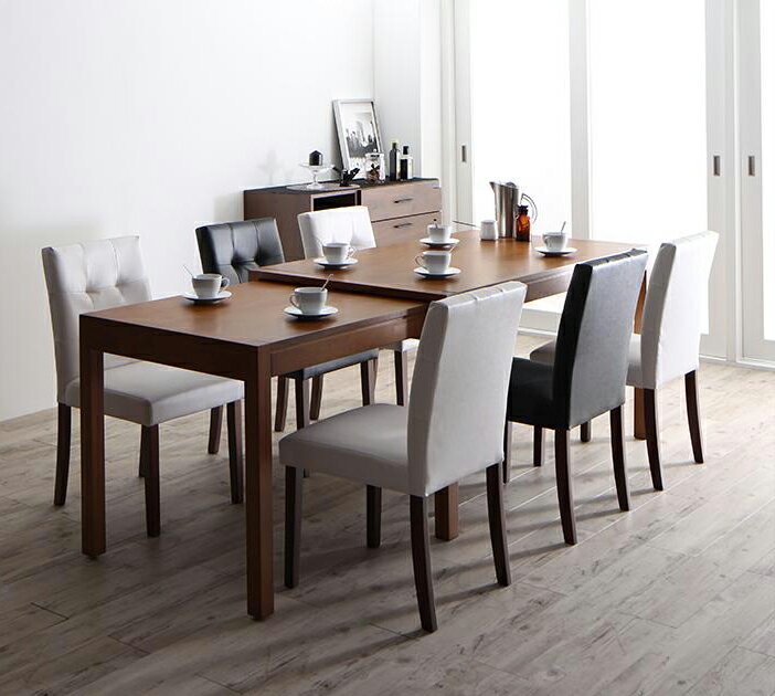 ダイニングセット 7点セット(テーブル+チェア6脚) 幅135-235cm テーブルカラー：ブラウン チェアカラー：ブラック2脚＋ホワイト4脚 モダンデザイン スライド伸縮テーブル ダイニングセット STRIDER ストライダー【代引不可】