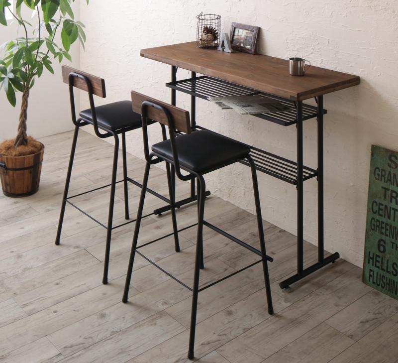 古木風ヴィンテージコンパクトカウンターダイニングセット JAMIE ジェイミー 3点セット(テーブル+チェア2脚) ハイチェア W110/