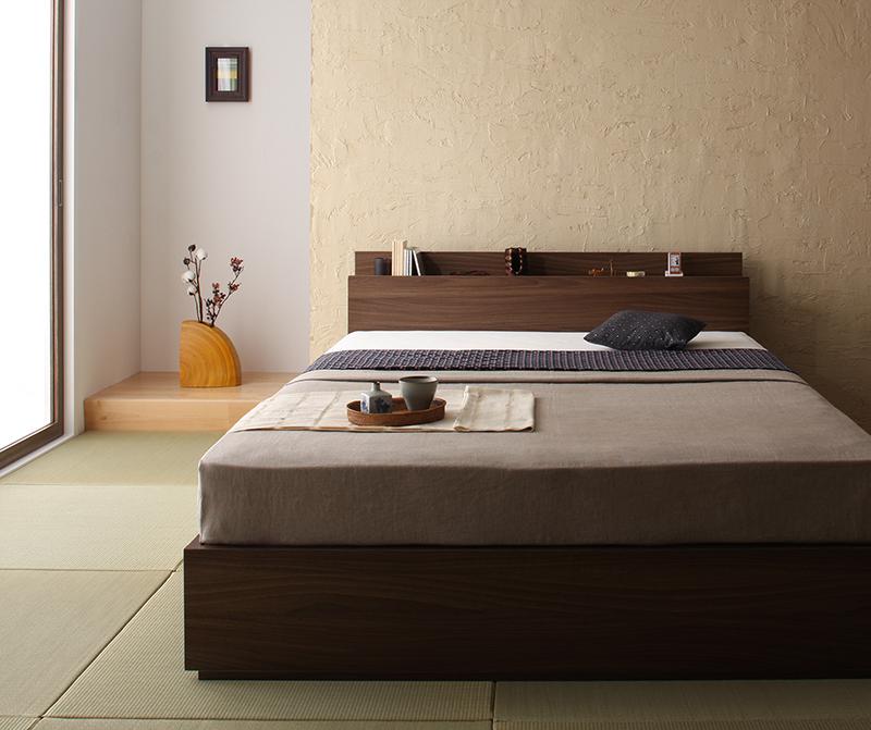 収納ベッド セミダブル【General】【国産ポケットコイルマットレス付き】 ウォルナットブラウン 棚・コンセント付き収納ベッド【General】ジェネラル