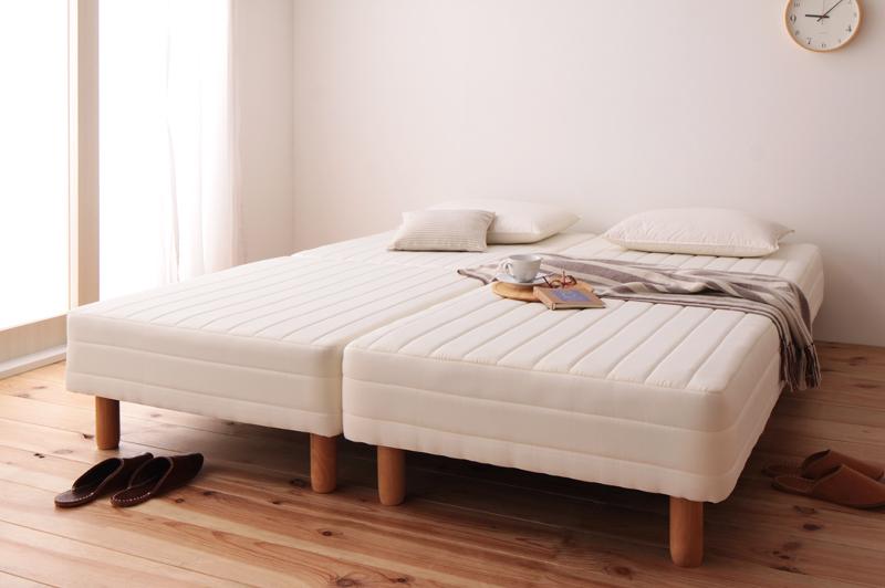 脚付きマットレスベッド クイーン(セミシングル×2) 脚22cm 新・移動ラクラク!分割式ポケットコイルマットレスベッド