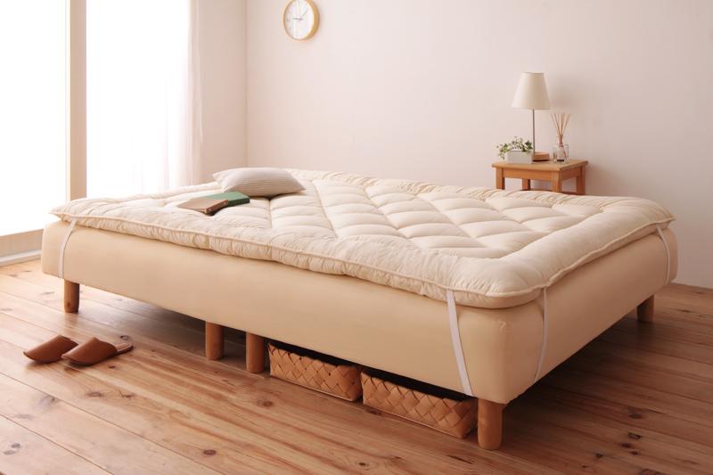 脚付きマットレスベッド クイーン(セミシングル×2) 脚22cm ブラック 新・移動ラクラク!分割式ボンネルコイルマットレスベッド 専用敷きパッドセット