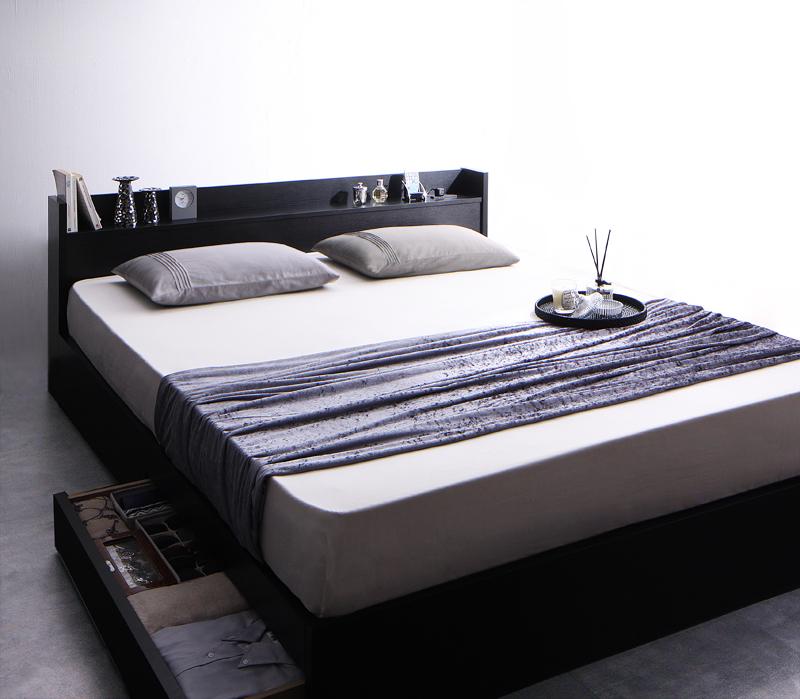 "収納ベッド クイーン【Rizeros】【ポケットコイルマットレス：レギュラー付き】フレームカラー：ホワイト マットレスカラー：アイボリー 棚・コンセント付収納ベッド【Rizeros】リゼロス【代引不可】"""