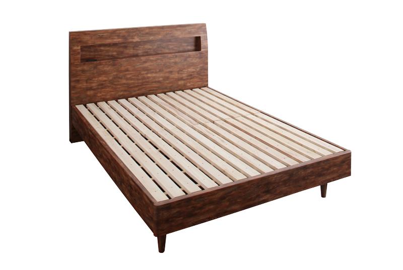 "すのこベッド ダブル【Mowe】【フレームのみ】シャビーブラウン 棚・コンセント付デザインすのこベッド【Mowe】メーヴェ"""